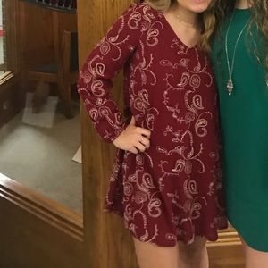 Long sleeve red patterned dress